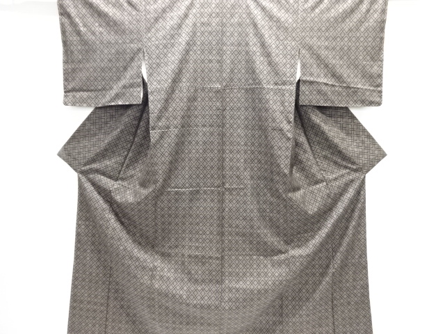 JAPANESE KIMONO / UNUSED / SILK / DORO OSHIMA TSUMUGI / WOVEN DIAGONAL GRID